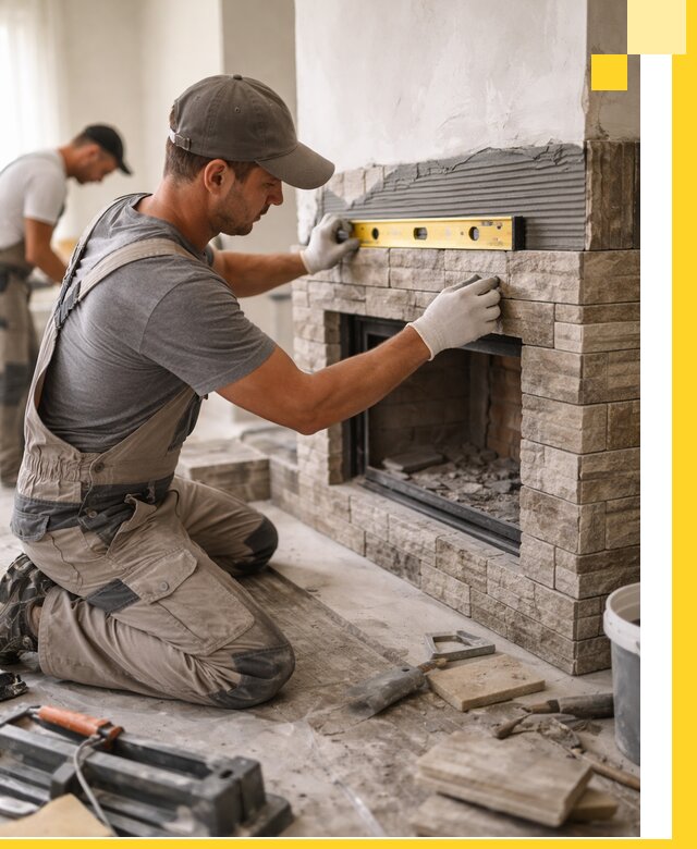 Облицовка каминов в Чебаркуле, монтаж и отделка натуральным камнем