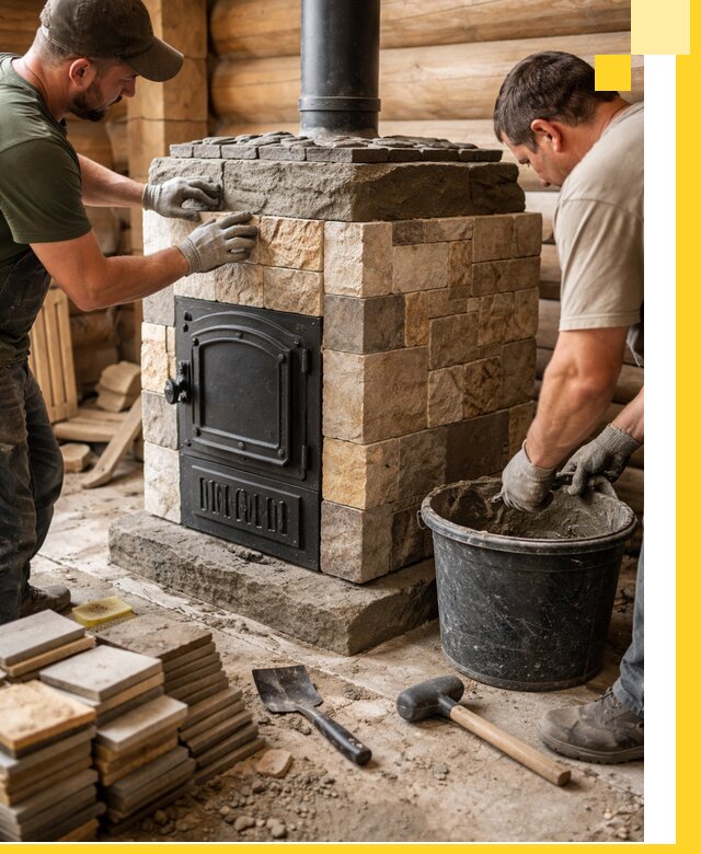 Облицовка банной печи под ключ в Чебаркуле: камень и плитка