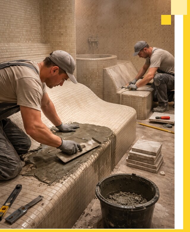 Лежаки для хамама под ключ в Чебаркуле, проект и монтаж