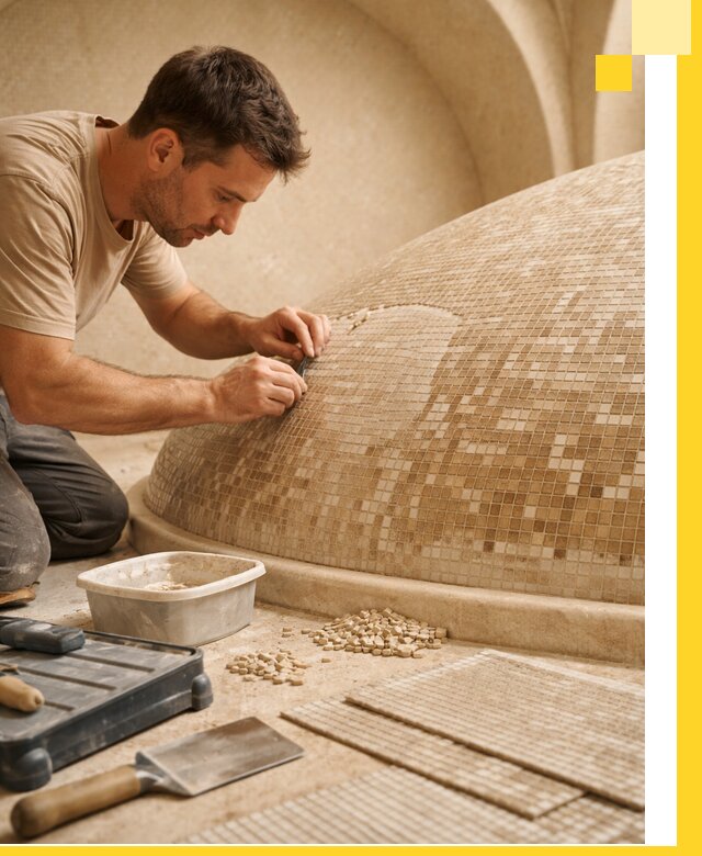 Профессиональная укладка мозаики для хамама под ключ в Чебаркуле